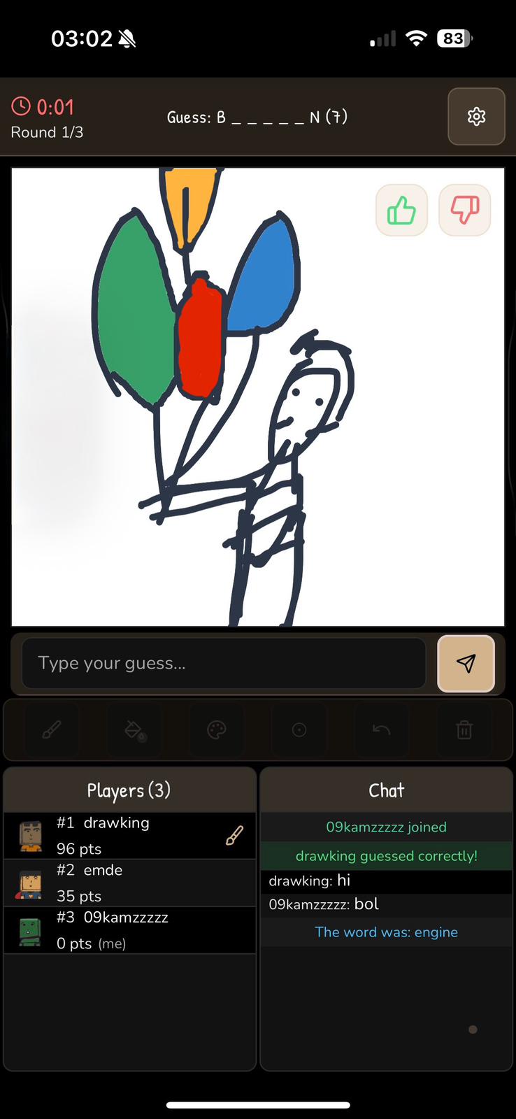 Skrawl App - Gameplay Screen